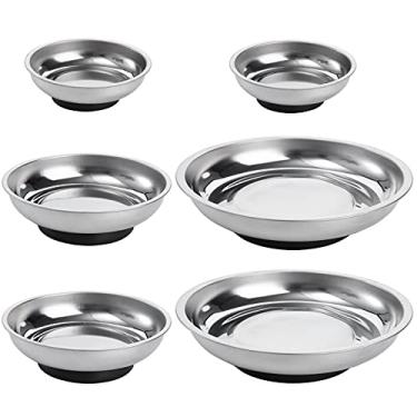 Imagem de Hedume Conjunto de 6 bandejas magnéticas redondas de 7,62 cm 10,16 cm 15,24 cm, bandejas magnéticas de aço inoxidável, peças de bandeja para parafusos de soquete, porcas, parafusos, peças de metal