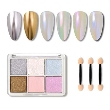 Imagem de Yajun Paleta de pó de púrpura para unhas, espelho de 6 cores, verniz de gel sólido para Nails pigmento decorações artísticas kit de manicure refletor DIY de sala de estar, E,5 * 6,8 * 1,2 cm