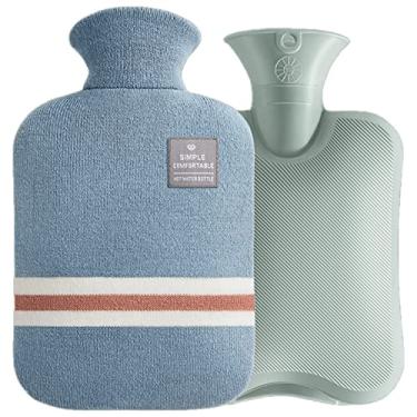 Imagem de Garrafa de água quente com tampa de bolso de mão 2L livre de BPA bolsa de água de PVC material superior bolsa de água quente para dor no pescoço no ombro e pés de mão mais quente compressa quente e terapia fria, azul 1,S