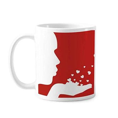 Imagem de Caneca de cerâmica para o Dia dos Namorados com contorno de perfil branco cerâmica para café e porcelana