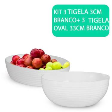 Imagem de Kit 6 Travessa Tigela Saladeira Petisqueira Oval Com Friso Branca Em 2