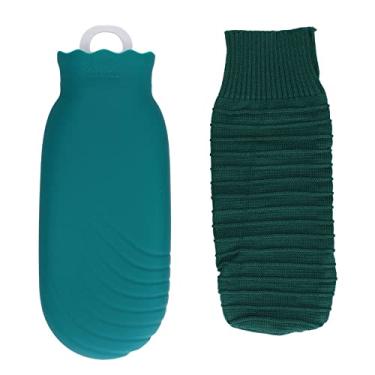 Imagem de Garrafa de ¨¢gua quente de pel¨²cia de silicone com capa de malha,bolsa de ¨¢gua quente de 550 ml para compressa quente e fria, desenho bonito ¨¤ prova de explos?o ¨¤ prova de vazamento(Green), Saco
