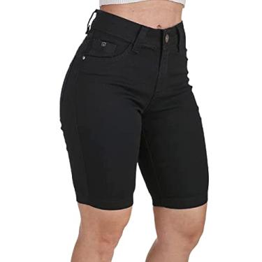 Imagem de HNO Jeans Bermuda Jeans Hot Pants Comfort Plus - Feminino - Preto - 38 - Ciclista - Cintura Alta