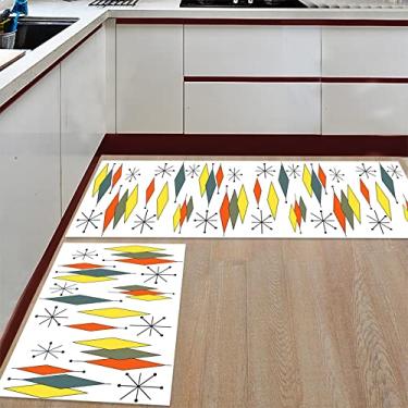 Imagem de Tapete de corredor de cozinha, estilo geométrico diamante amarelo verde laranja branco antiderrapante tapete de corredor tapete de porta tapete para lavanderia, banheiro, quarto, conjunto de 2