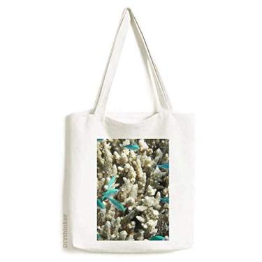 Imagem de Bolsa de lona com imagem de natureza e corais de peixe oceano, bolsa de compras casual