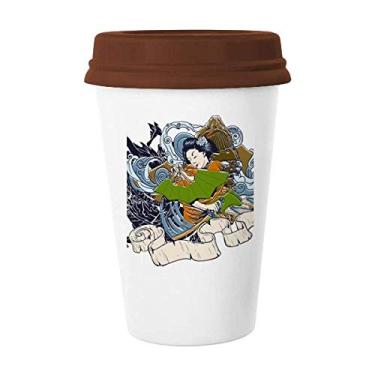 Imagem de Quimono japonês feminino Samurai espada caneca café copo cerâmica copo tampa