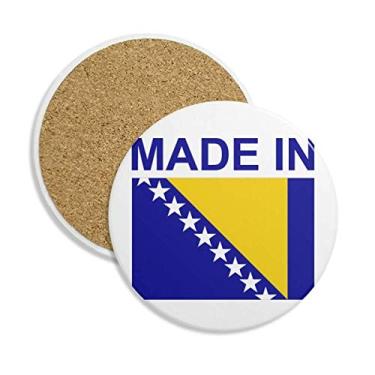 Imagem de Porta-copos de cerâmica feito na Bósnia Herzegovina Country Porta-copos com pedra absorvente para bebidas Presente de 2 peças