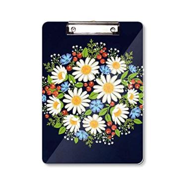 Imagem de Bloco de notas branco, folhas de crisântemo, frutas, prancheta, pasta A4