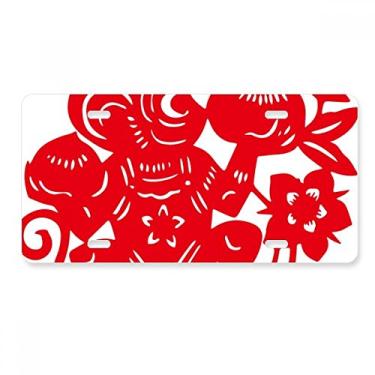 Imagem de DIYthinker Placa de licença com flores chinesas em formato de macaco do zodíaco, acessório de aço inoxidável para decoração de carro