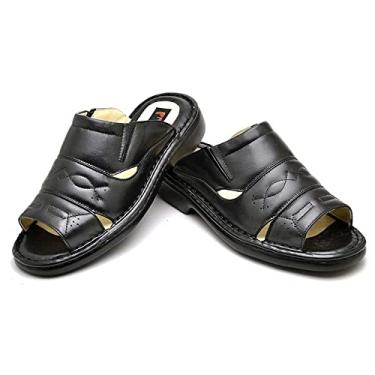 Imagem de Chinelo Masculino Conforto Couro Preto 2600 Tamanho:39;Cor:Preto