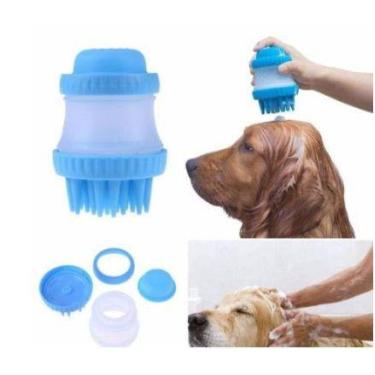 Imagem de Escova Pente Dispenser Sabão Shampoo Banho Cachorro Cão Pet Massageado