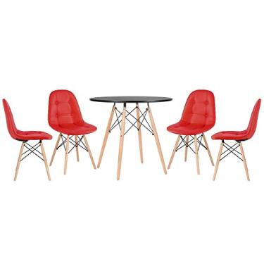 Imagem de Loft7, Kit Mesa Eames 80 cm preto + 4 cadeiras Eames Botonê vermelho