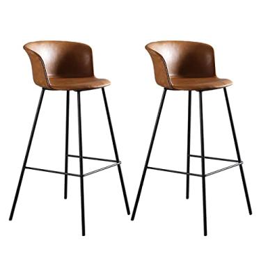 Imagem de Cadeiras de jantar cadeiras de sala de jantar banquetas de couro PU conjunto de 2, bancos de bar com encosto banco de bar estofado com pernas de metal cadeira de bar para sala de jantar, ilha, pub, bar, tudo está bem