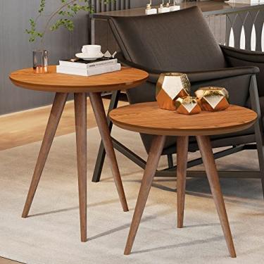 Imagem de Conjunto Mesa Lateral Sofá Sala Pés Palito Freijó