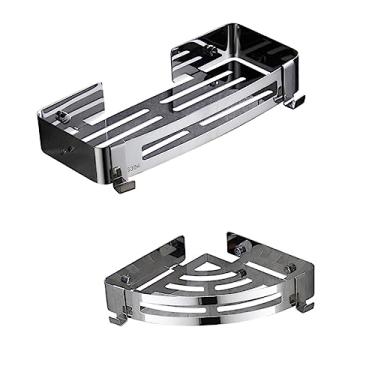 Imagem de LAPYAPPE 2 peças de prateleira de canto de metal preto prateleiras de parede prateleiras de parede de aço inoxidável preto prateleiras flutuantes para banheiro prateleira organizadora de parede prateleiras de cozinha rack triangular de cozinha rack de canto