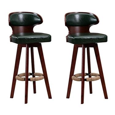 Imagem de Cadeiras de jantar cadeiras de sala de jantar banquetas de bar (2/conjunto) bancos de jantar para cozinha balcão de ilha de couro PU costura dupla costas quadradas com pernas de madeira maciça Tudo está bem