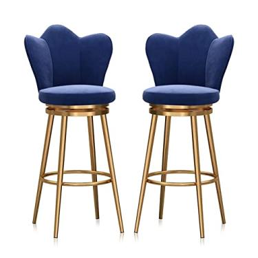 Imagem de Cadeiras de Jantar Cadeiras de Sala de Jantar Conjunto de 2 Banquetas Giratórias, Altura de Bar Moderna Veludo Estofado Cadeira com Costas e Elegante Perna Dourada para Cozinha Ilha Sala de Jantar Pátio Tudo está bem