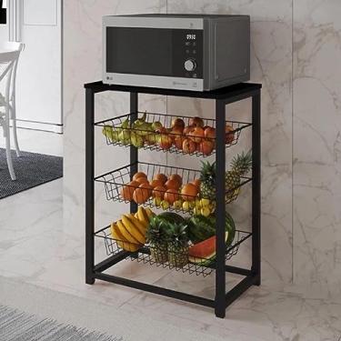 Imagem de Fruteira com Suporte para Micro-ondas Barcelona Aço Preto Cesto Preto Tampo Preto
