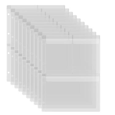 Imagem de Pacote com 10 bolsos de plástico tamanho A4, pastas de PVC à prova d'água, com 4 furos, saco de folhas soltas para orçamento, bolsas de inserção para fotos, documentos, carimbos e matrizes (3 grades)