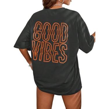 Imagem de SOLY HUX Camisetas femininas grandes camisetas estampadas letras casuais verão tops, Cinza-escuro laranja, PP