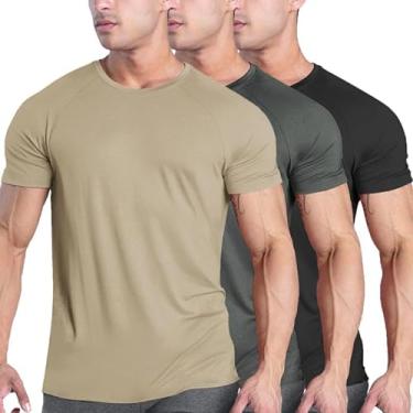 Imagem de COOFANDY Pacote com 3 camisetas masculinas de treino de manga curta para academia musculação camiseta de base fitness, Preto/01-cinza escuro/cáqui, XXG