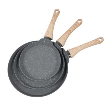 Imagem de Conjunto de Frigideira Antiaderente, Frigideira de 3 Peças Multifuncional Frigideira de Pedra Maifan Com Alça de Madeira, Panela para Panquecas Adequado para Fritar, Assar,