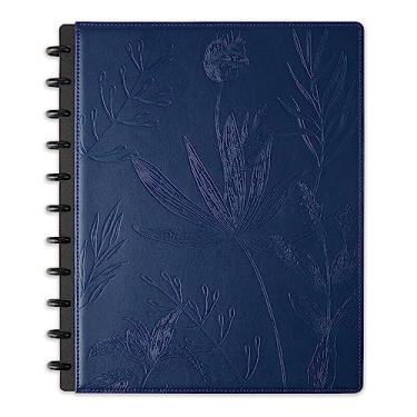 Imagem de TUL® Caderno com capa de couro gravado, tamanho carta, pautado estreito, 60 folhas, floral marinho