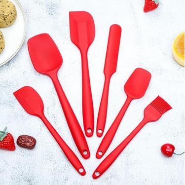 Imagem de Kit 6 Unidades Espátulas Pão Duro Pincel Utensílios Cozinha Confeitaria Silicone Multiuso Cores Diversas (Vermelho)