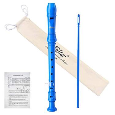 Imagem de Eastar Instrumento gravador soprano para crianças iniciantes, chave alemã em C com kit de limpeza, descanso para polegar, bolsa de algodão, tabela de dedos, ERS-21GB, azul, aprovado pela escola