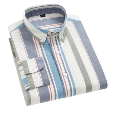 Imagem de Camisas masculinas listradas de algodão manga comprida não passar a ferro camisa casual negócios escritório colarinho botão lazer outono, H-h-2116, XXG