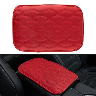 Imagem de Amiss Almofada de console central automotiva, capa universal à prova d'água, acessórios para interior de carro, protetor de couro para a maioria dos veículos, SUV, caminhões, carro (vermelho)
