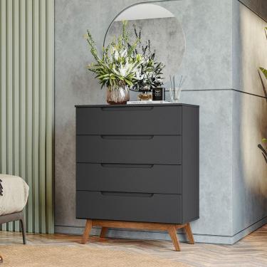 Imagem de Cômoda Infantil Retrô com 4 Gavetas Alpi - Preto