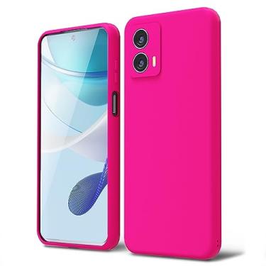 Imagem de oakxco Capa de telefone para Motorola Moto G 5G 2023 silicone líquido, cor sólida brilhante fluorescente, linda fina borracha macia TPU lisa gel liso fosco capa protetora para mulheres meninas, fúcsia rosa choque