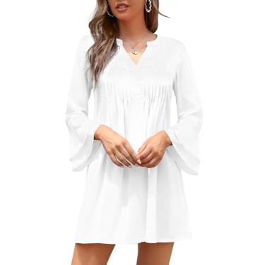 Imagem de BELONGSCI Vestido feminino de verão 2024 doce e fofo decote em V manga 3/4 casual vestido de turno, X2: Branco, M