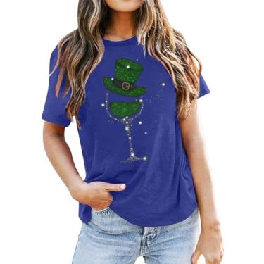 Imagem de Camiseta feminina de São Patrício com estampa Lucky Irish Shamrock verde túnica verde Lucky Mama, Azul, G