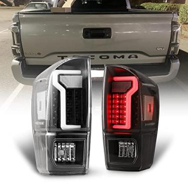 Imagem de WOLFSTORM Conjunto de luz traseira de LED para Toyota Tacoma 2016-2023 com design de efeito de luz de seta, conjunto de luz traseira LED Tacoma 16-23 com caixa preta, 1 par (lente transparente)