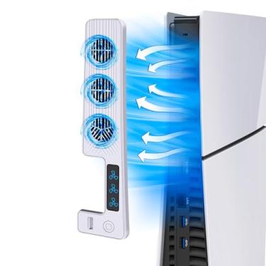 Imagem de TNP Ventoinha de resfriamento para console PS5 Slim - Ventilador de resfriamento branco para Playstation 5 Slim com 3x ventiladores, 3 modos de velocidade Cooler para PS5 Slim com 1x porta USB para