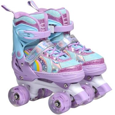 Imagem de Patins para meninas e crianças, patins ajustáveis de 4 tamanhos, com 8 rodas iluminadas, respiráveis, iluminantes, crianças, crianças, meninos, presente de aniversário para iniciantes para atividades