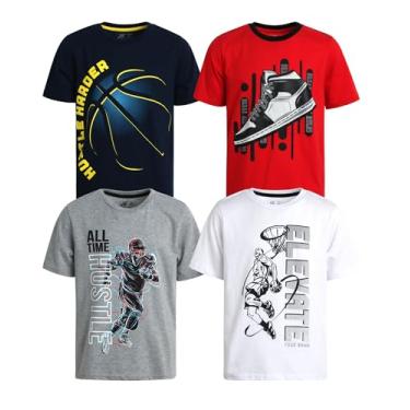 Imagem de Pro Athlete Camiseta masculina ativa - pacote com 4 camisetas de manga curta de desempenho dry fit - camiseta esportiva dry fit (8-16), Azul marinho/vermelho/branco/cinza, 8