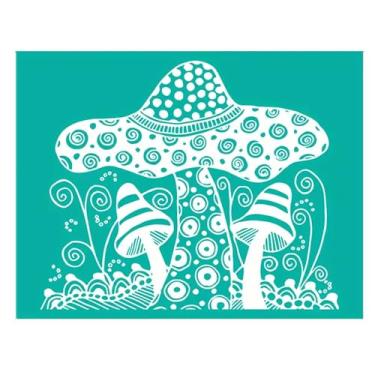 Imagem de Estêncil autoadesivo de serigrafia, estêncil de cogumelo grande, estêncil de tela de seda reutilizável, estêncil de tinta de flor, transferências de malha, estêncil de artesanato de cogumelo para
