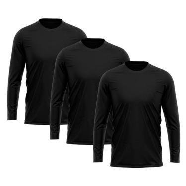 Imagem de Kit 3 Camiseta Masculina Dry Proteção Solar UV Manga Longa Treino Esporte Camisetas-Masculino