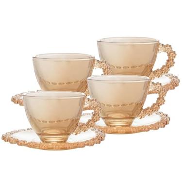 Imagem de WOLFF Conjunto de Xícaras e Pires de Cristal Daisy 80ml 4 Peças Âmbar - Mesa Posta - Itens Para Casa - Utensílios de Cozinha - Enxoval - Casamento - Decoração