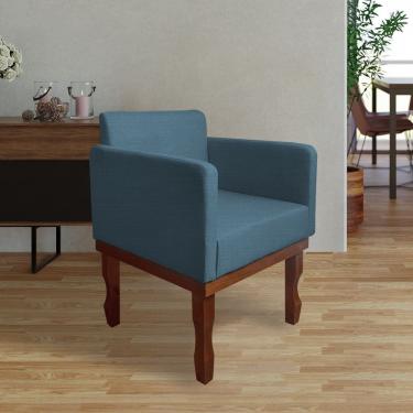 Imagem de Poltrona Nina Retrô Pés de Madeira Maciça Linho Azul 