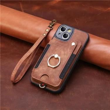 Imagem de Capa de telefone de couro flip com suporte de anel para XiaoMi 13T 12 12T 11T Pro POCO X5 X3 NFC M3 M5 F3 F5 Capa de alça de cartão carteira RFID, marrom, para XiaoMi 11 Lite