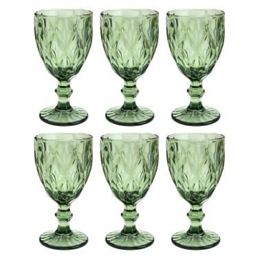 Imagem de Conjunto 6 Taças de Água de Vidro Diamond Verde 325ml 6501 - Lyor