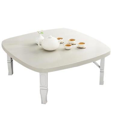 Imagem de Mesa de jantar dobrável japonesa, mesa de centro dobrável de madeira, mesa baixa para sentar no chão, mesa quadrada de tatami pequena para economia de espaço