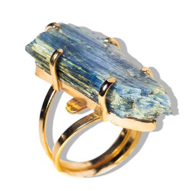 Imagem de Anel Cianita Azul Montagem Garra Dourado 30 a 40mm