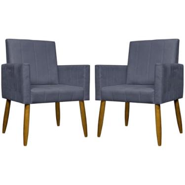 Imagem de Kit 2 Poltronas Para Sala Decorativas Mari Cadeiras Reforçadas Para Recepção Manicure Sala De Espera Consultório Escritório Confortável Pés Palito Suede Cinza - Clique e Decore