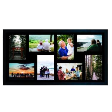 Imagem de Painel Multifotos p/Parede 8 Fotos 15x21cm Quadro 40x80cm Decoração Sala Quarto Hall Escritório Fundo Preto com Vidro (Preto)
