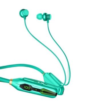 Imagem de Fones de ouvido magnéticos com faixa de pescoço sem fio Bluetooth 5.3 Fones de ouvido com display LED HIFI Headset Sport,Green